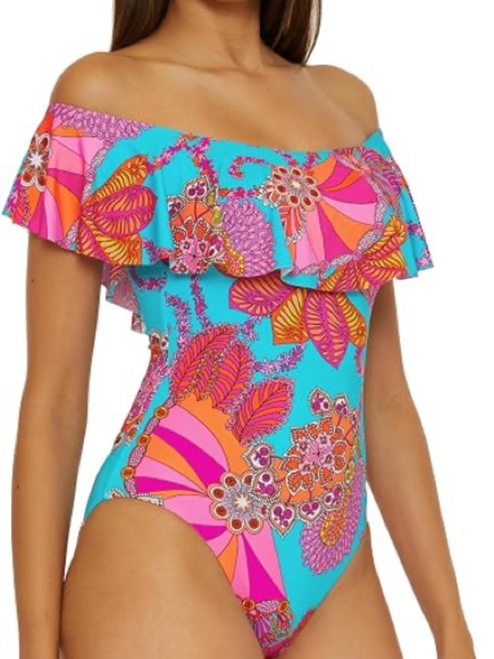 Trina Turk Mellani Floral Off-Shoulder One-Piece Swimsuit